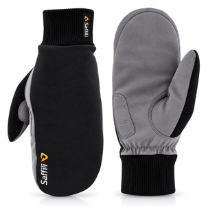 Mitaines de ski unisexes Saffili pour l'hiver, noires et grises, isolées thermiquement, en PU, à enfiler - Product Image 1