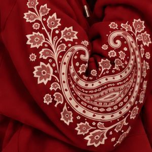 Deep <b>Red</b> Womens Paisley Print Cropped <b>Hoodie</b> Wide Leg Pants Two Piece Tracksuit Casual Streetwear Loose Fit Jogger Outfit Set - Product Image 6