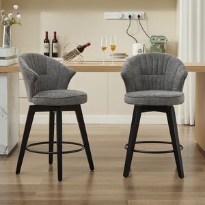 Set di 2 Sgabelli da Bar Girevoli Altezza Bancone, Sedie da Cucina con Schienale Largo Imbottito in Ciniglia - Product Image 3