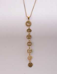 Gold Plated Brass Chakra Pendant <b>Necklace</b> Religious Hindu Symbol Unisex Fashion Jewelry Charm Chain <b>Long</b> Design - Product Image 1