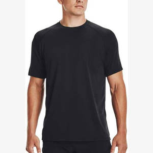 T-shirt de sport noir personnalisé pour homme |   Haut de sport en polyester tricoté, séchage rapide, pour entraînement athlétique |   Vente en gros - Product Image 1