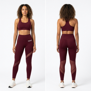 Custom Logo Yoga Set High Waist <b>Leggings</b> With Sheer Panels <b>And</b> Racerback Crop <b>Top</b> Full Length Seamless Activewear Two Piece Set - Product Image 4