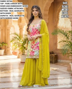 Ensemble Palazzo Traditionnel Indien Phool Bandhani pour Femme, Longueur Ras du Sol, avec Dupatta Brodé en Chinon à Séchage Rapide, Toutes Saisons, Coupe Classique - Product Image 4