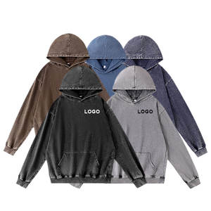 Sudadera con Capucha de Invierno de Alta Calidad, 100% Algodón, Forro Polar Vintage, con Logotipo Personalizado, Lavado Ácido, Teñido Liso, para Hombre - Product Image 2