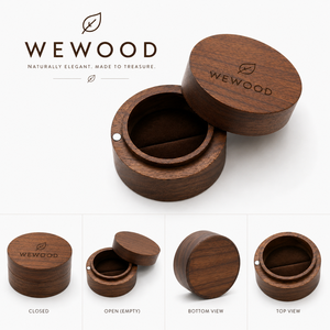 WEWOOD OEM Luxury Round Walnut Wooden Magnetic Closure Engraved Engagement <b>Ring</b> Box with Soft Velvet Lining - Product Image 1