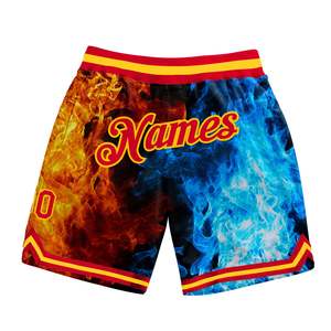 Pantalones Cortos de Baloncesto de Malla Sublimados Personalizados para Hombre, Diseño de Llama Azul Hielo, Ropa Deportiva Urbana, para Entrenamiento Atlético, Gimnasio, OEM - Product Image 1