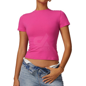 Vêtements pour femmes de haute qualité en gros, débardeurs décontractés en tricot pour l'hiver, manches courtes, col rond, 100% coton, crop top écologique - Product Image 3
