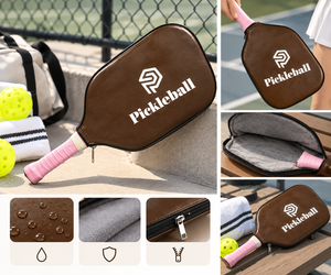 Étui de protection portable pour raquette de pickleball en nid d'abeille marron avec fermeture éclair et logo personnalisé pour le transport sur le terrain - Product Image 4