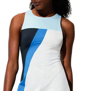 Robe de tennis sans manches pour femme, color-block, col rond, ajustée, respirante, en spandex et polyester, vêtements de sport d'été - Product Image 3