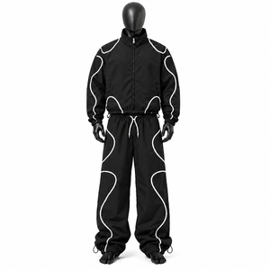 Ensemble de survêtement pour homme à blocs de couleur, veste zippée à col montant et pantalon long, tenue sportive 2 pièces - Product Image 3