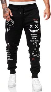 Men's Graphic Print Knot Front Sweatpants <b>Drawstring</b> Elastic Waist <b>Trousers</b> with Pockets - Product Image 3