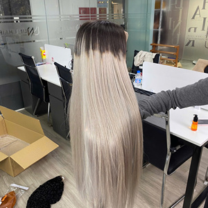 Perruque en cheveux humains vietnamiens bruts, qualité supérieure, super double trame, prix de gros, ombré gris argenté, lisse et raide - Product Image 6