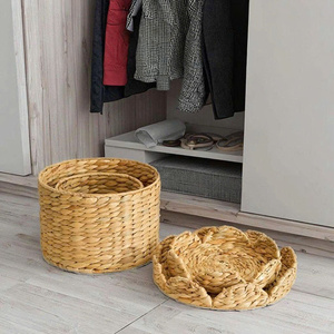 Eco-Friendly Multifunction Woven <b>Storage</b> <b>Box</b> Scallop Water Hyacinth Design Lid for Home Kitchen Organization - Product Image 5
