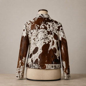 Chaqueta de Cuero Vacuno, Chaqueta de Piel de Oveja con Estampado de Vaca para Hombre, Chaqueta Corta Informal con Botones y Bolsillos, Ropa de Invierno - Product Image 3