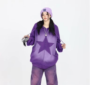 Sweat à capuche zippé surdimensionné en molleton OEM pour femme, 350 g/m² en coton imprimé, tricot lourd - Product Image 2