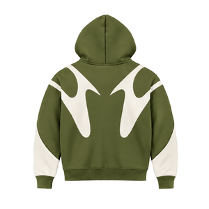 Olive Green Contrast Panel <b>Zip</b> Up <b>Hoodie</b> Men Streetwear Full Zipper Long Sleeve Casual Fleece Hooded Jacket With <b>Pockets</b> - Product Image 2