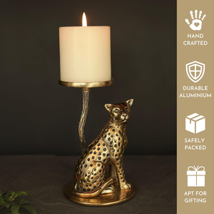 Portavelas Jaguar de Aluminio con Acabado en Latón, Estatua Decorativa para Mesa, Decoración del Hogar, Obsequio para Bodas y Aniversarios, Set Premium - Product Image 3