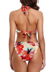 Floral Print Two Piece <b>Bikini</b> Sets For Women Beach Wear Quick Dry Summer Swimsuit V Neck Cut out Mid Rise Ribbed Bathing Suit - Product Image 6