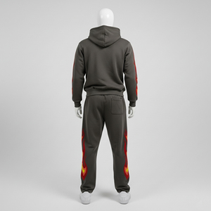 Ensemble de survêtement décontracté pour homme, taille plus, hiver, marron imprimé, 100% coton, respirant, séchage rapide, léger, sweat à capuche zippé et pantalon - Product Image 3