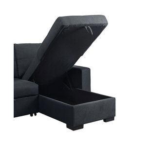 Divano Sezionale Reversibile in Lino Grigio Scuro con Chaise Longue e Contenitore - Modello Lucas 97 - Product Image 3