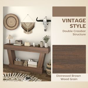 Consolle vintage in legno massello da 63 pollici, tavolo stretto da ingresso con ripiano aperto, marrone - Product Image 4