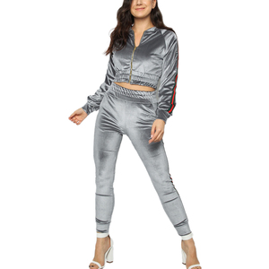 <b>Womens</b> <b>Velour</b> <b>Tracksuit</b> Two Piece Outfits Long Sleeve Hooded Zip Crop Tops Flared Pants Set Winter Eco-Friendly Wear New 2026 - Product Image 2