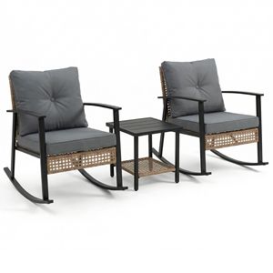 Ensemble de patio en rotin PE 3 pièces avec 2 fauteuils à bascule et table basse, tressé à la main, confortable - Product Image 2