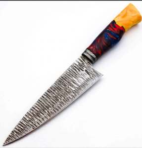 Outil utilitaire extérieur personnalisé en acier Damas forgé à la main avec manche empilé en résine multicolore - Product Image 6