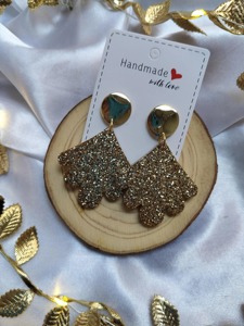 Boucles d'oreilles éventail à paillettes faites à la main, violet, bleu, or, bijoux à paillettes, ensemble cadeau pour la Saint-Valentin - Product Image 2