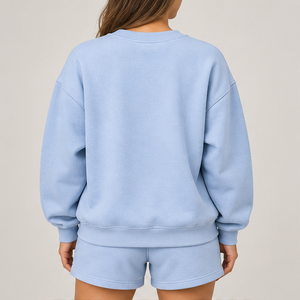 Women's Light Blue Polka Letter Crew Neck 2-Piece <b>Shorts</b> <b>Set</b> Custom Casual Sportswear - Product Image 2