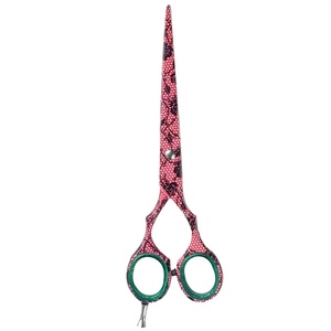 Professional Stainless Steel Sharp Tip Right-Handed Hair <b>Scissors</b> with Long Handle Pink <b>Floral</b> Design Green Grip for Salon Use - Product Image 1