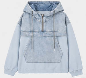 เสื้อฮู้ดเดนิมคุณภาพพรีเมียมสำหรับผู้ชายพร้อมกระเป๋าจิงโจ้ - Product Image 3