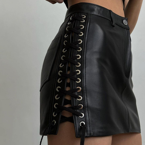 Women's High Waist <b>PU</b> Leather Pencil Mini <b>Skirt</b> With Lace-up Side Detail Sexy Solid Color All Seasons Wear - Product Image 5