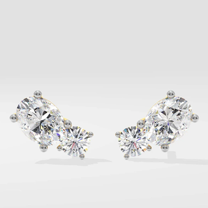 Pendientes de Diamantes Cultivados en Laboratorio, Ovalados y Redondos, Certificados por IGI, DEF VVS VS, Oro, Plata, Multicorte, Diseño de Dos Grupos, Pendientes Colgantes - Product Image 5