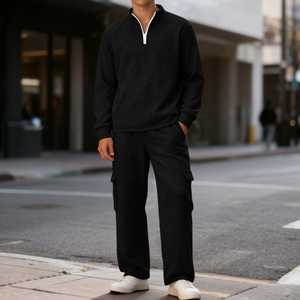 2 Piece Sweatsuits Sets Winter Fleece Quarter-<b>Zip</b> Athletic Jacket Cargo Sweatpants Elastic Waist Straight Leg Sweatsuit for Men - Product Image 6