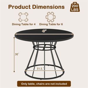 Table à manger ronde noire de 47 po pour 4 à 6 personnes, base en métal en forme de sablier durable et stable avec plateau incurvé, montage facile - Product Image 5