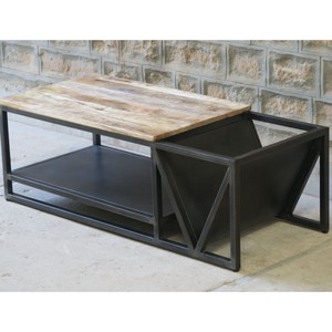 Vandana <b>Silver</b> Living Industrial design <b>coffee</b> <b>table</b> in metal and solid wood Caractère - Product Image 5