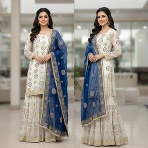 Ensemble Sharara Plazzo brodé en Faux Georgette lourd VASTRA COTTAGE avec Dupatta, entièrement cousu, tenue de soirée ethnique - Product Image 2