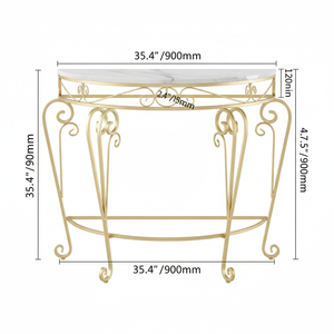 Elegante Mesa Consola con Decoración Dorada – Mesa de Entrada de Metal de Inspiración Vintage con Superficie Estilo Mármol Blanco - Product Image 2