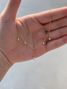 Collier Lariat Tendance en Or Massif 14K avec Diamants de Laboratoire VVS, Pendentifs Flottants Poire et Rond, Bijoux - Product Image 2