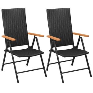 Set di 2 Sedie da Giardino in Rattan PE Nero, Design Pieghevole Standard - Product Image 1