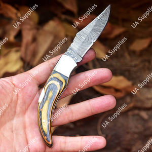 Handmade Damascus Folding <b>Knife</b> High Carbon Steel Customizable Pocket Leather Sheath OEM/ODM Pakka Wood Handle DIY <b>Utility</b> <b>Knife</b> - Product Image 3