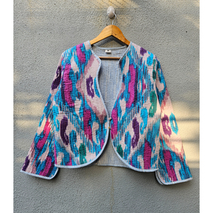 Handmade Ikat <b>Quilted</b> <b>Jacket</b> for Women Reversible Cotton Blazer Floral Stripe <b>Pattern</b> Spring Autumn Outerwear gift for her - Product Image 1