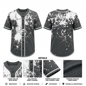 Running Jogging Baseball Jersey Sublimation <b>Paint</b> Splash Full Button V Neck Mesh Quick Dry Custom OEM Wholesale Manufacturer - Product Image 3