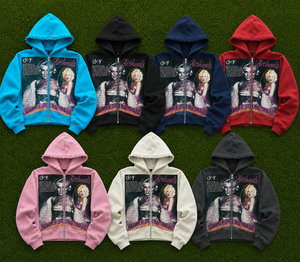 Sweat à capuche tissé d'hiver pour homme, imprimé personnalisé, effet vieilli, col double couche zippé, 100% Coton, grammage lourd, coupe classique, style streetwear, OEM - Product Image 4
