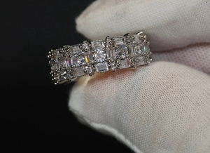 Luxury <b>925</b> Sterling <b>Silver</b> Round Full Triple Eternity Engagement <b>Ring</b> With Moissanite Diamond Three Row Full Eternity <b>Ring</b> Women - Product Image 2
