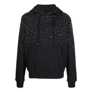 Sweat à capuche de luxe en coton 100% noir de haute qualité, orné de strass et de cristaux, style streetwear pour homme, imperméable - Product Image 1