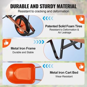 5 Cu. Ft. Capacité de charge 265 lb. Chariot à brouette 16 \ "roues de voie larges une roue chariot à benne basculante de jardin poignée en métal chargement facile - Product Image 3