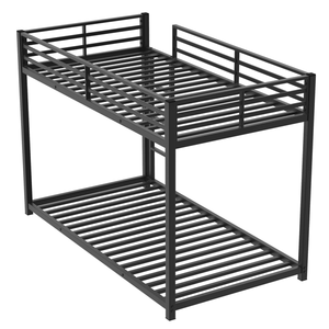 Twin Metal Bunk <b>Bed</b> with <b>Low</b> Ladder Sturdy Steel Construction Safe Design Easy Assembly Black <b>Bed</b> <b>Frame</b> - Product Image 6