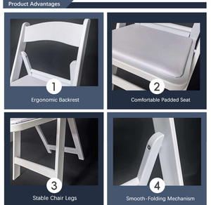 Chaise pliante moderne en résine blanche avec dossier confortable, assise rembourrée, pieds stables, portable, écologique, pour extérieur, jardin, parc, mariage - Product Image 3